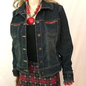 3/$10 D'Nim Denim Jean Jacket Red Zipper Small